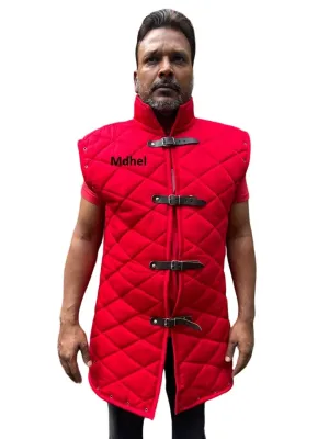 Quilted Padded Sleeveless Jacket, Red, Cotton Padded Coat Sleeveless Wear New (XL)