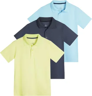 Real Essentials 3 Pack: Boy's Short Sleeve Polo Shirt - School Uniform Active Performance Golf (Ages 4-16)