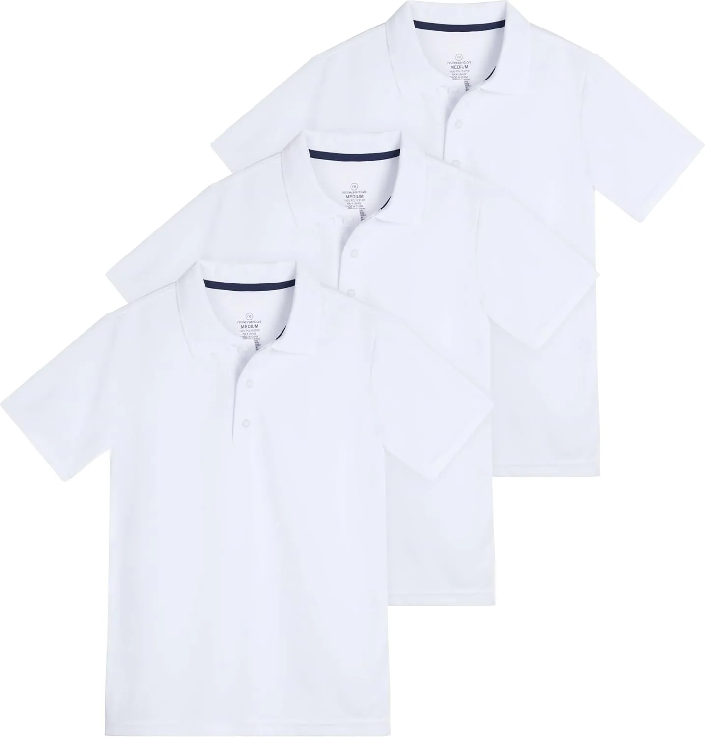 Real Essentials 3 Pack: Boy's Short Sleeve Polo Shirt - School Uniform Active Performance Golf (Ages 4-16)