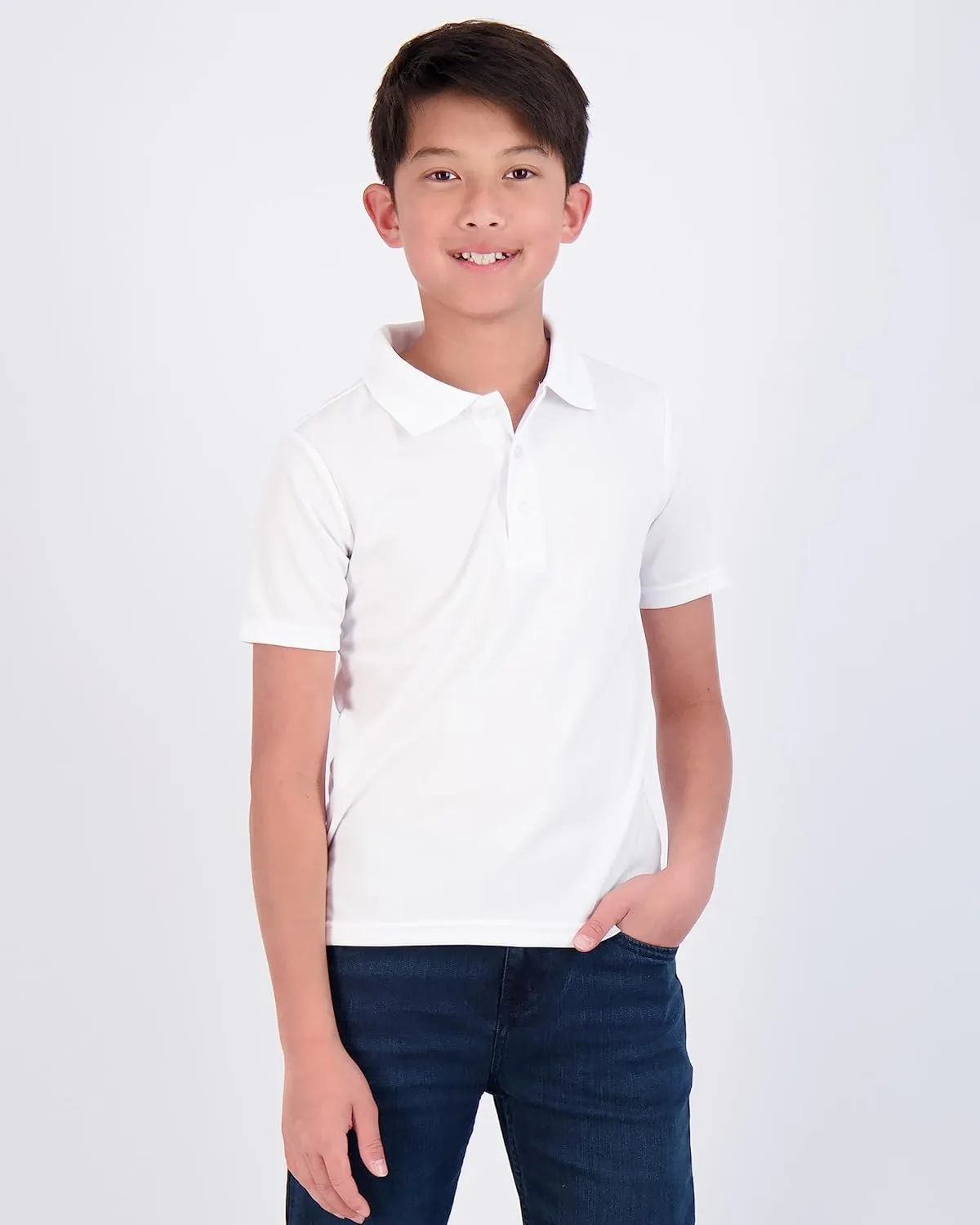 Real Essentials 3 Pack: Boy's Short Sleeve Polo Shirt - School Uniform Active Performance Golf (Ages 4-16)