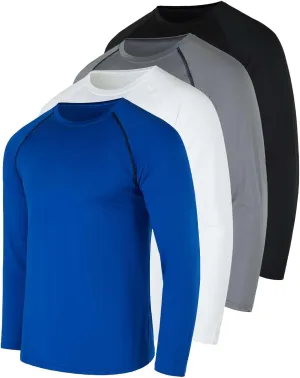 Real Essentials 4 Pack: Men's Compression Long-Sleeve T-Shirt Athletic Cold Weather Baselayer (Available in Big & Tall)