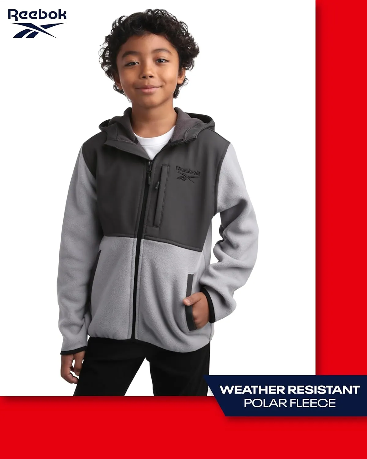 Reebok Boys' Jacket - Warm Polar Fleece Zip Up Hoodie Jacket for Boys - Lightweight Athletic Boy's Comfort Hoodie (4-20)