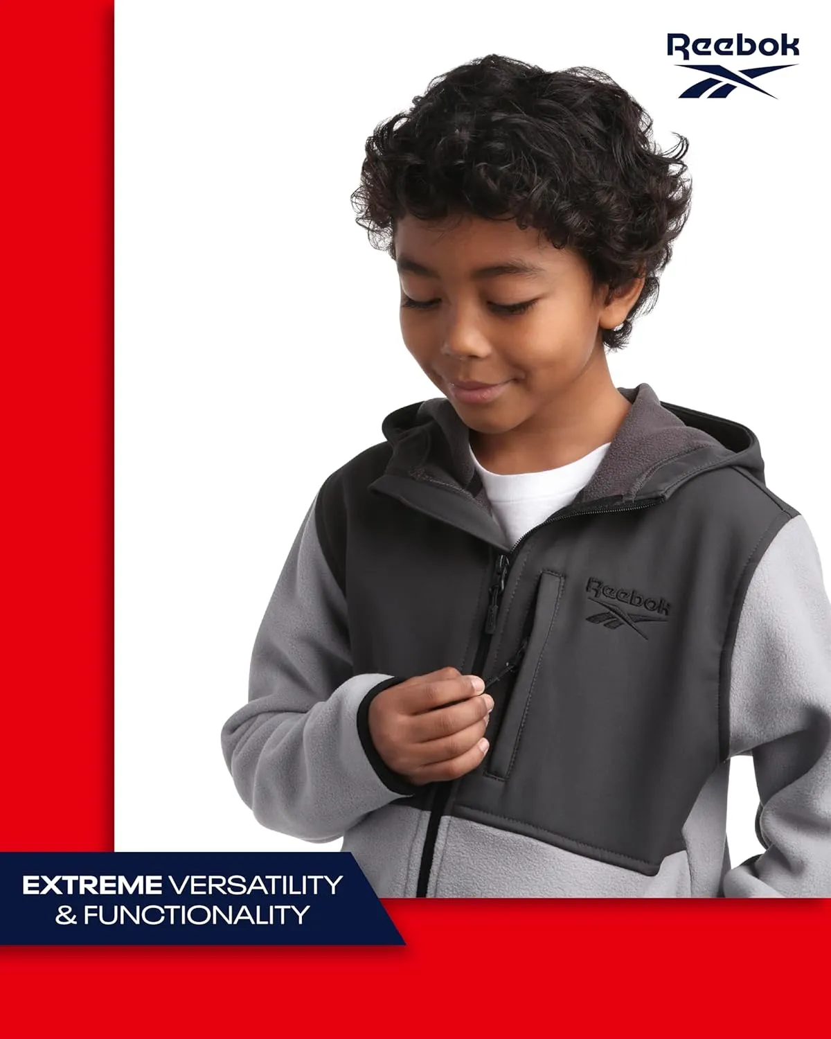 Reebok Boys' Jacket - Warm Polar Fleece Zip Up Hoodie Jacket for Boys - Lightweight Athletic Boy's Comfort Hoodie (4-20)