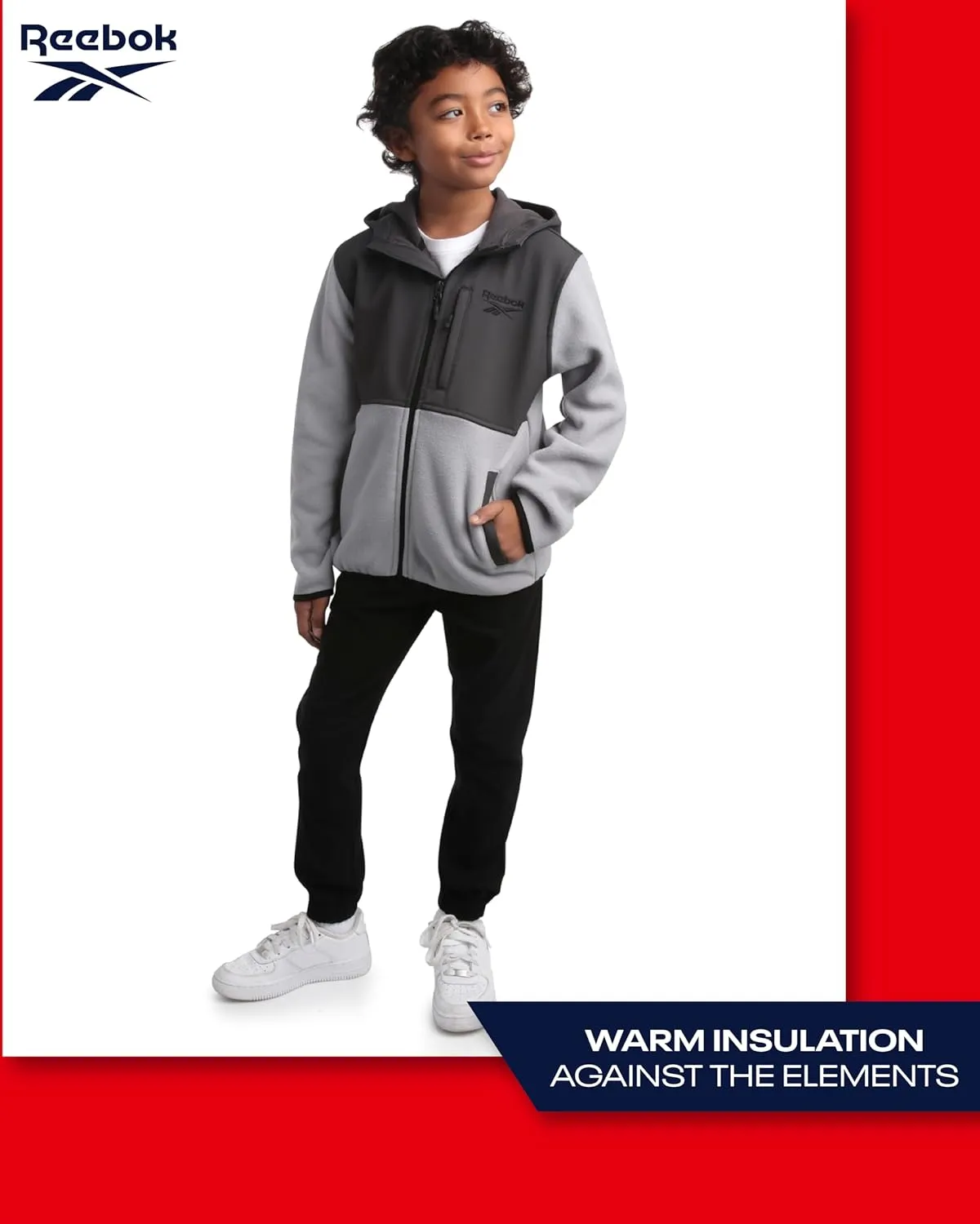 Reebok Boys' Jacket - Warm Polar Fleece Zip Up Hoodie Jacket for Boys - Lightweight Athletic Boy's Comfort Hoodie (4-20)