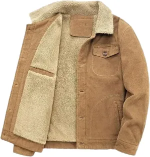 REHJJDFD Male Cotton Jackets Padded Warm Loose Parka Coat Corduroy Short Jacket Solid Zip Windbreaker Men's Casual Windbreake