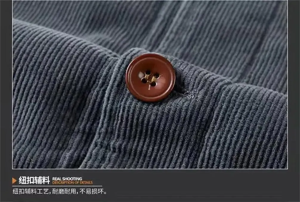 REHJJDFD Male Cotton Jackets Padded Warm Loose Parka Coat Corduroy Short Jacket Solid Zip Windbreaker Men's Casual Windbreake