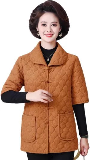 Retro suit -padded jacket for women in and winter ethnic style quilted outfit Chinese splicing cotton coat S1 M