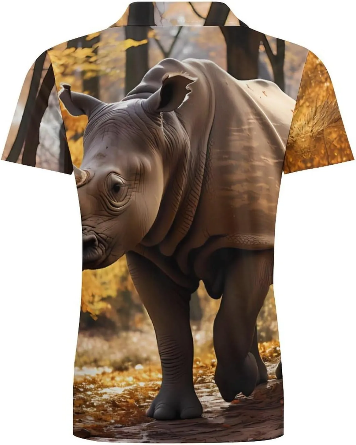 Rhino in Autumn Men's Polo Shirt Short Sleeve Casual Athletic Quick Dry Golf T-Shirts