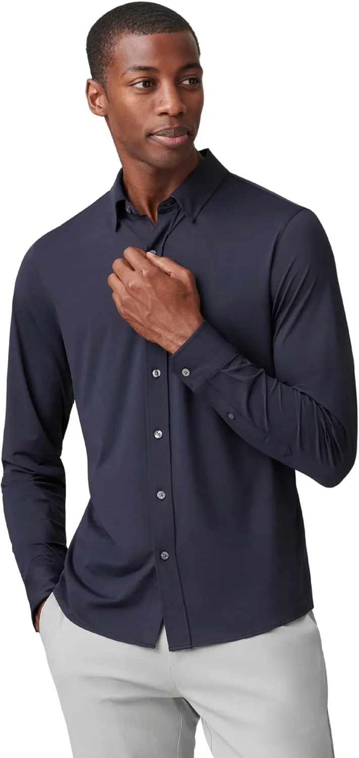 Rhone Men's Commuter Shirt, Performance Dress Shirts for Men, Machine Washable, Wrinkle Resistant, Slim Fit Button Down Shirt (True Navy, Small)