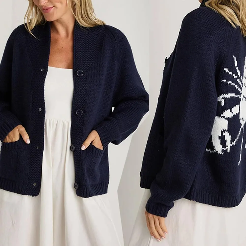 RICHTRUE Women's Graphic Lobster Sweater Vintage Oversized Cardigan Y2K Button Down Sweater Cardigan Women Fall Sweaters