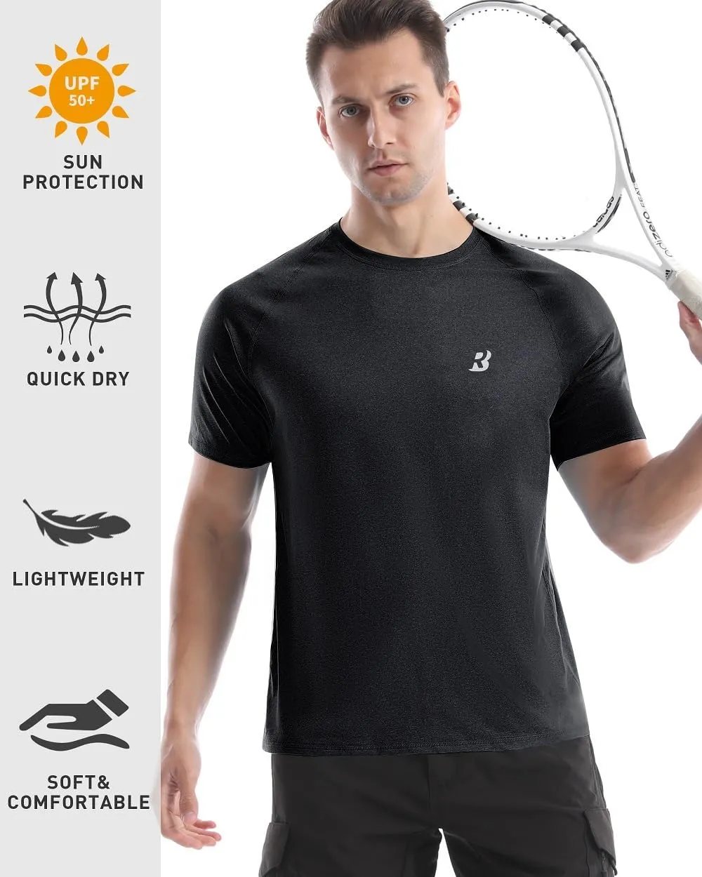 Roadbox Swim Shirts Short Sleeve for Men, Sun Protection UPF 50  Fishing Rash Guard, UV Gym Workout Shirt for Running Outdoor
