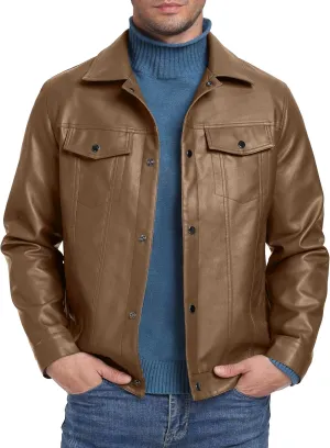 Sailwind Men's Leather Jacket Lapel Collar Motorcycle Coat Snap Button Faux Leather Bomber Jackets