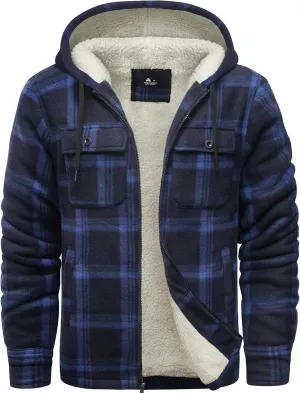SCODI Men's Flannel Shirt Jacket Fleece Sherpa Lined Plaid Jackets Coat Full Zip Up Hoodie Winter Outwear
