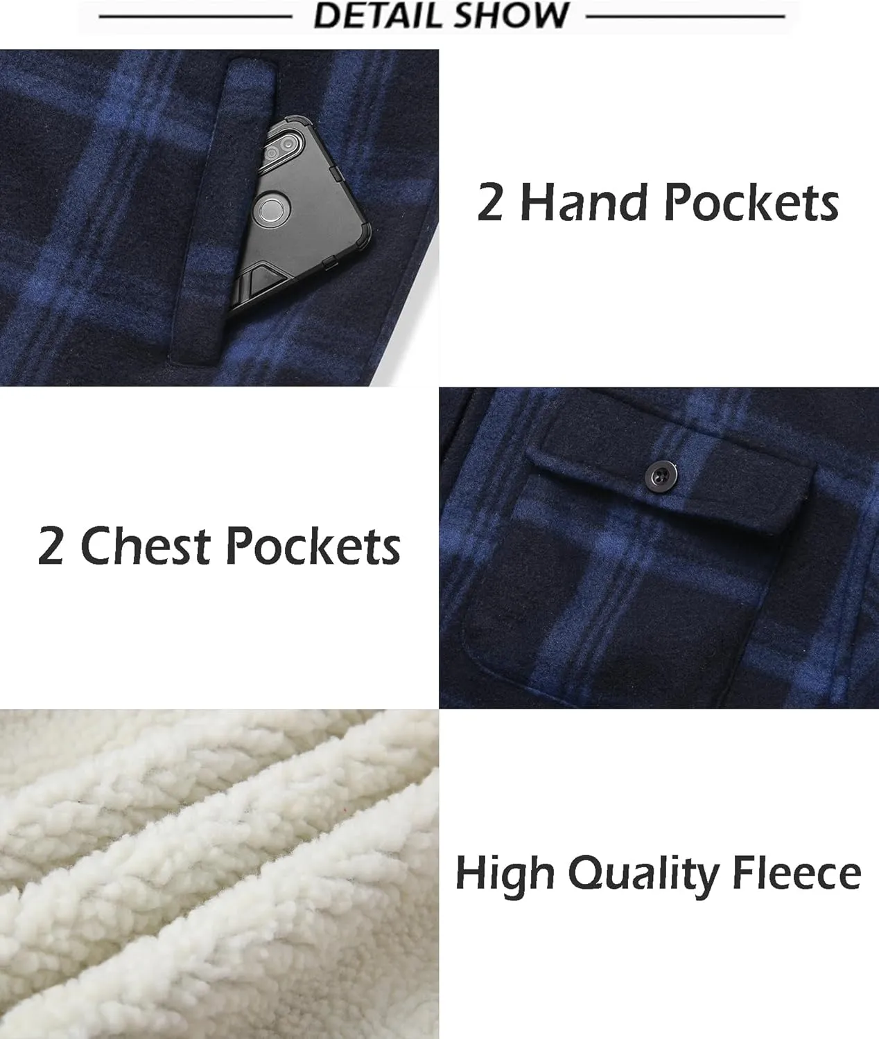SCODI Men's Flannel Shirt Jacket Fleece Sherpa Lined Plaid Jackets Coat Full Zip Up Hoodie Winter Outwear