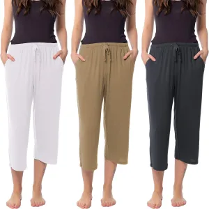 Sexy Basics 24/7 Anywear Women's 3 Pack Relaxed Flowy Capri Cropped Yoga Lounge Pants