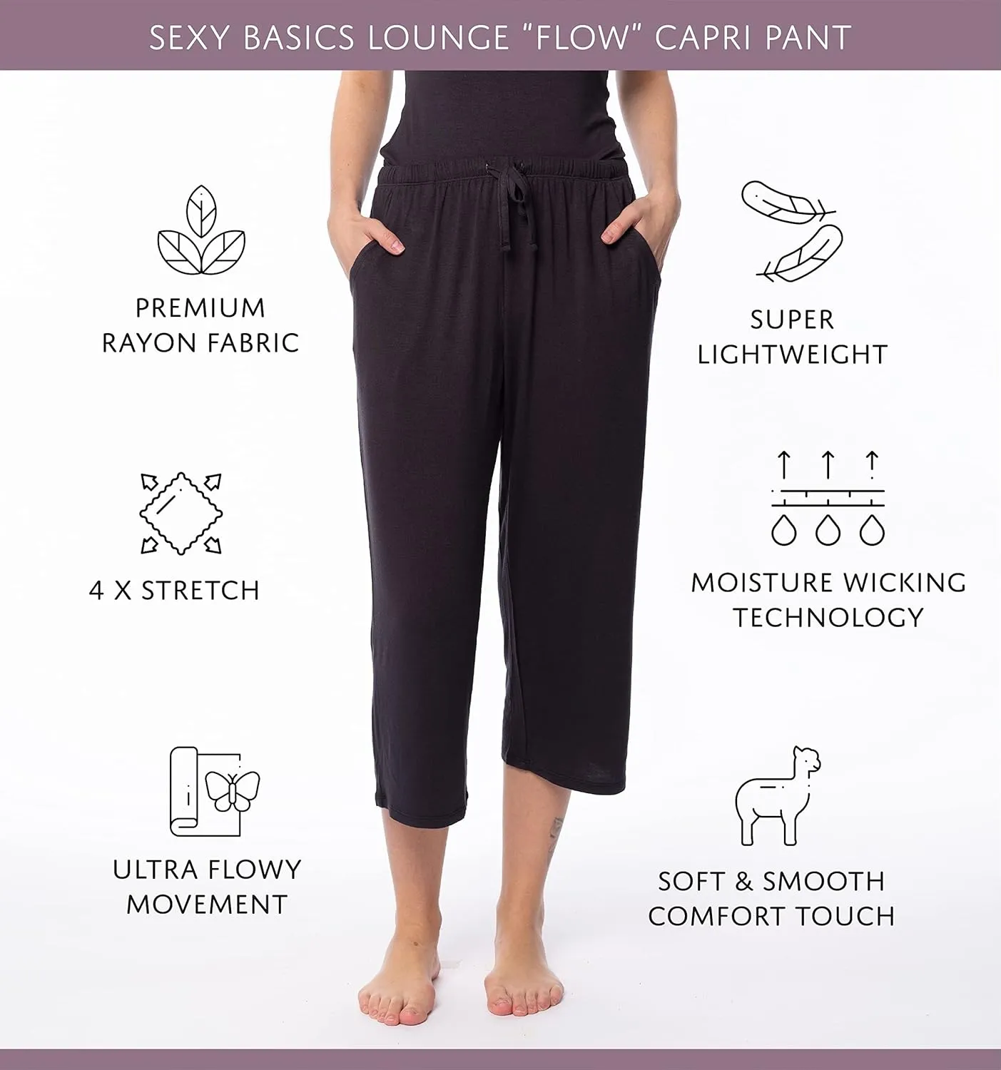 Sexy Basics 24/7 Anywear Women's 3 Pack Relaxed Flowy Capri Cropped Yoga Lounge Pants