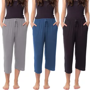 Sexy Basics 24/7 Anywear Women's 3 Pack Relaxed Flowy Capri Cropped Yoga Lounge Pants