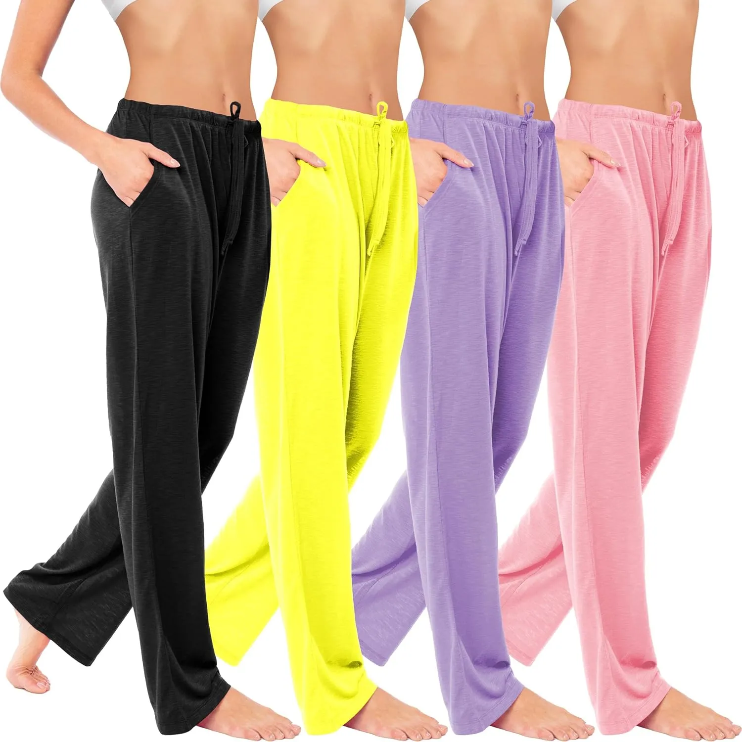 Sexy Basics Women's 4 Pack Casual Active Relaxed Flowy Fit Lounge & Yoga Pants