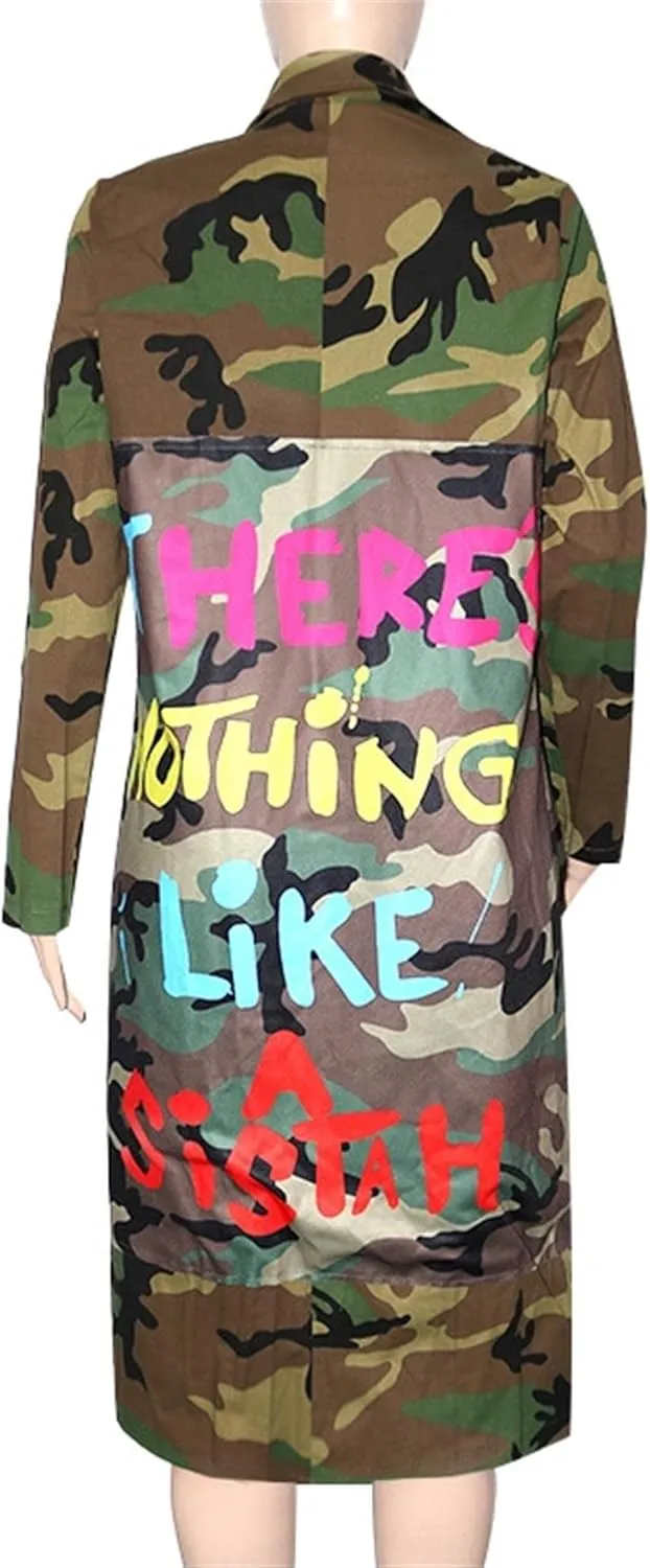 Sexy Camouflage Jacket for Women Army Fatigue Long Cargo Jackets Trench Coat Plus Size