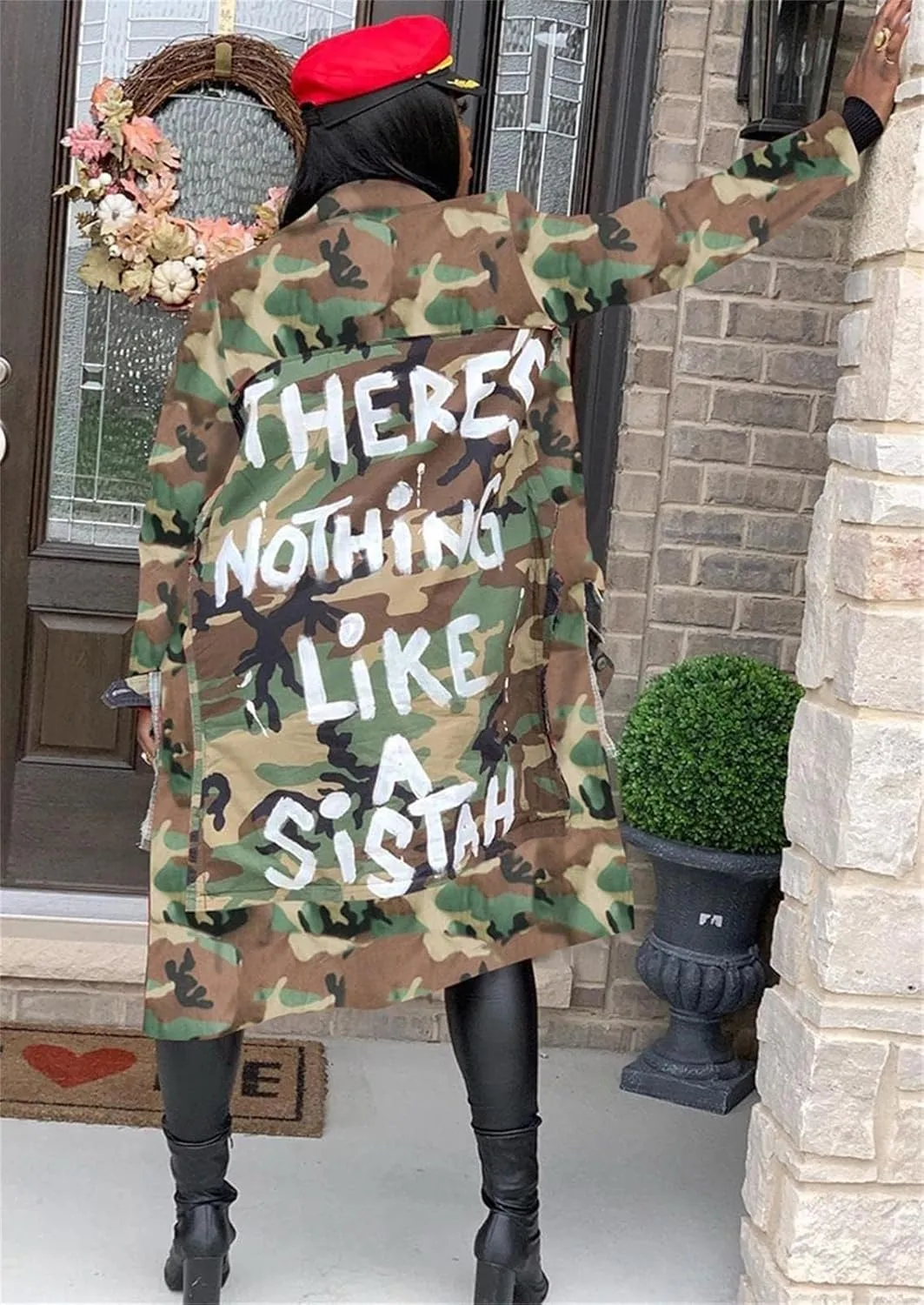 Sexy Camouflage Jacket for Women Army Fatigue Long Cargo Jackets Trench Coat Plus Size