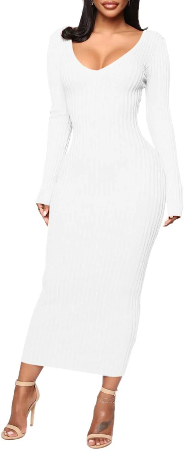 SheKiss Womens Off Shoulder Plus Size Work Business Sweater Dresses Long Sleeves Bodycon Cardigans Outfits