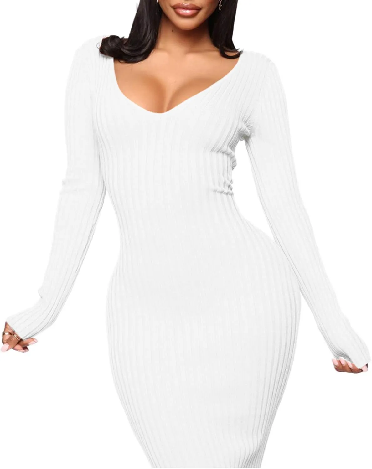SheKiss Womens Off Shoulder Plus Size Work Business Sweater Dresses Long Sleeves Bodycon Cardigans Outfits