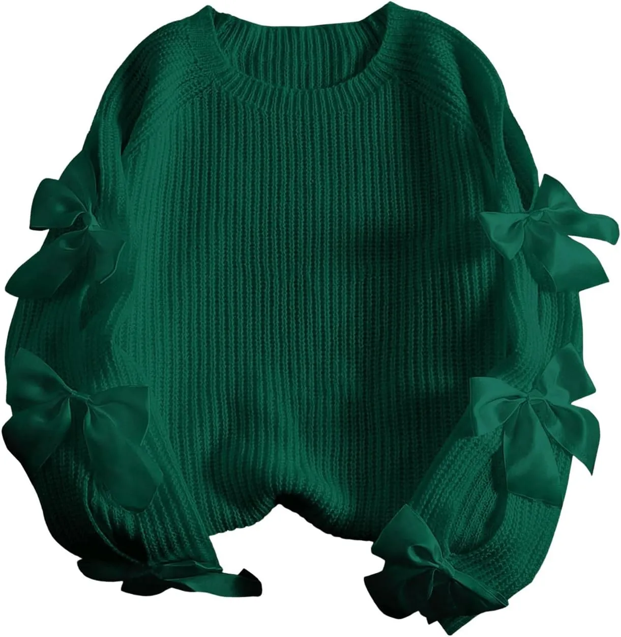 SHENHE Women's Plus Size Bow Sweater Cut Out Raglan Sleeve Crew Neck Loose Knitted Sweater Jumper