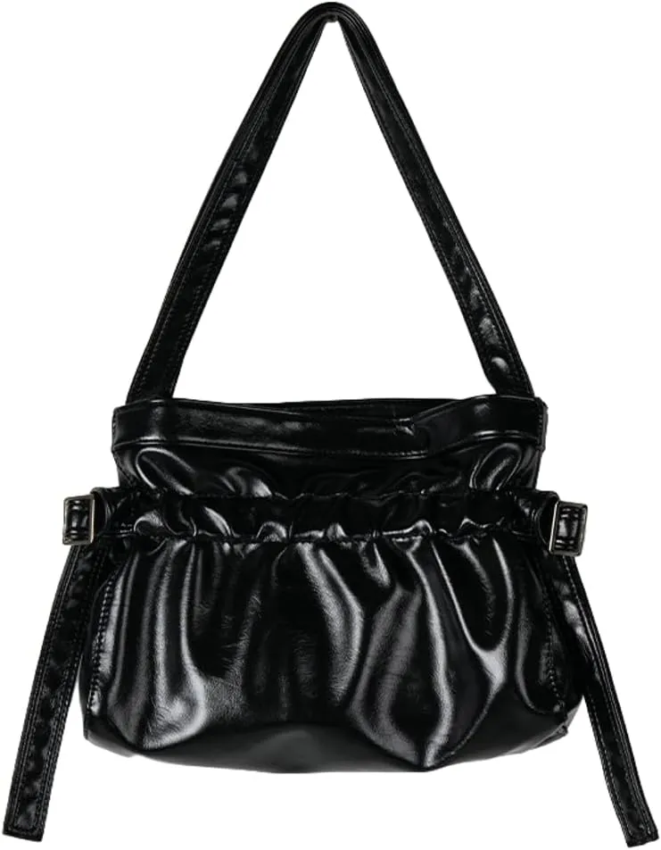Shoulder Bag for Women Trendy Ruffled Tote Bag Vegan Leather Hobo Bag Purse Slouchy Top Handle Handbag