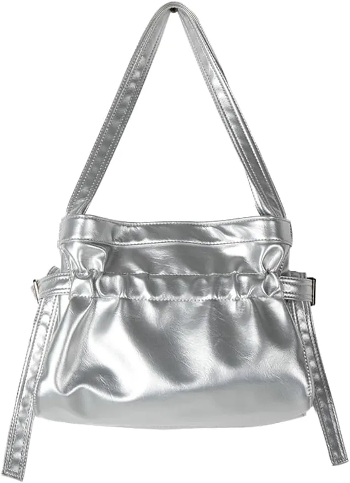 Shoulder Bag for Women Trendy Ruffled Tote Bag Vegan Leather Hobo Bag Purse Slouchy Top Handle Handbag
