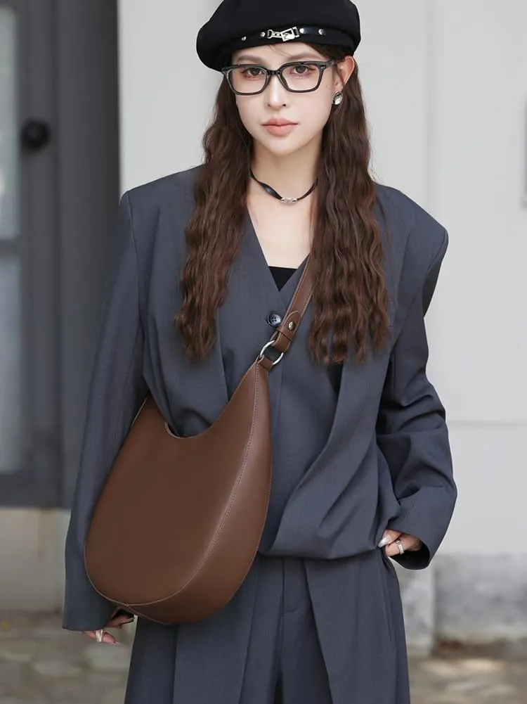 Shoulder Bags for Women Crescent Hobo Bags Genuine Leather Underarm Shoulder Purse with Zip Closure