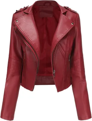 Sister Amy Women PU Leather Jacket Women Bomber Jacket Cropped Zipper Jacket Moto Coat