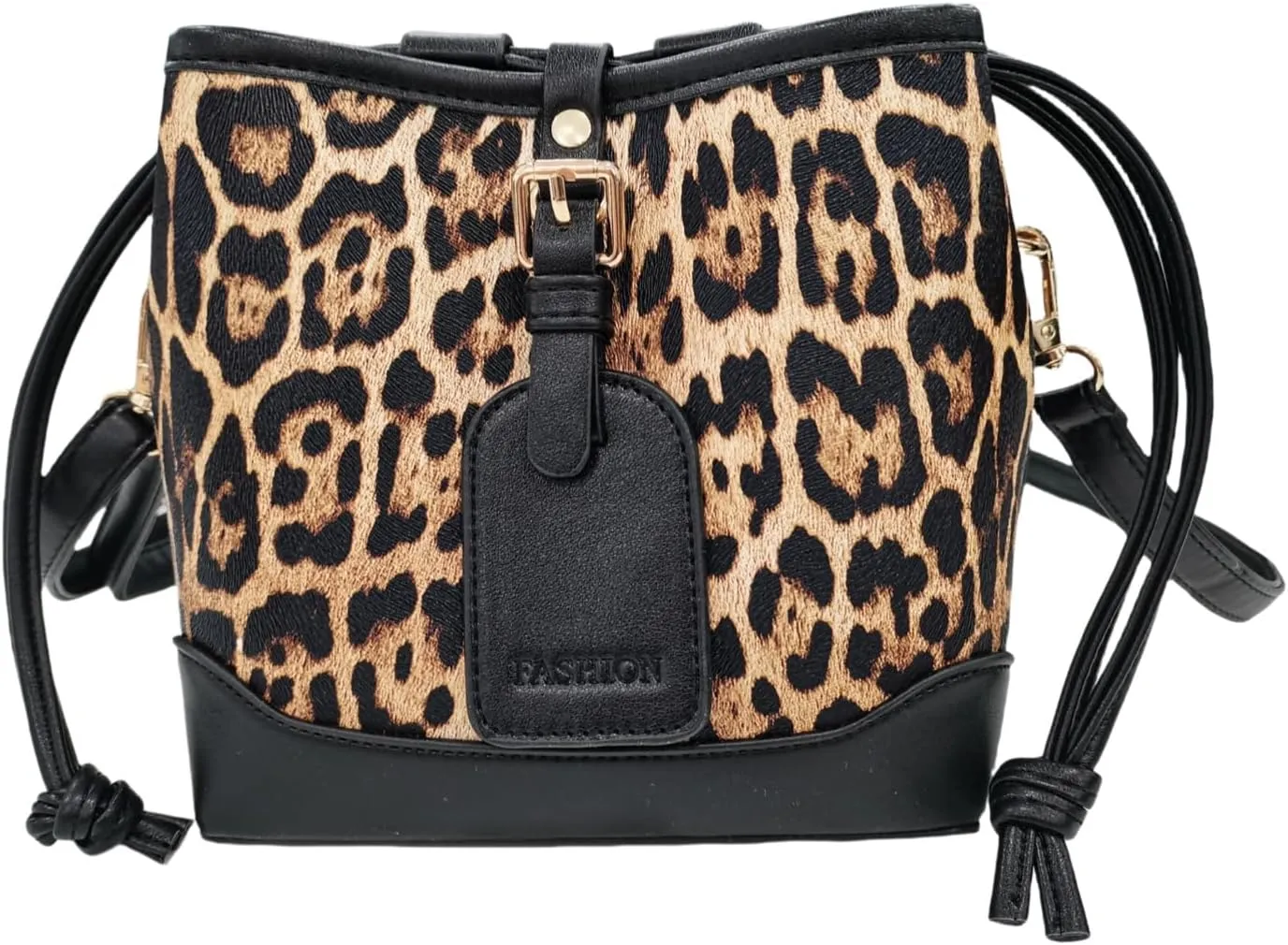 Small Leopard Print Bucket Bags for Women Drawstring Crossbody Bag PU Leather Shoulder Bucket Tote Bag Purse