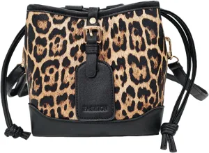 Small Leopard Print Bucket Bags for Women Drawstring Crossbody Bag PU Leather Shoulder Bucket Tote Bag Purse