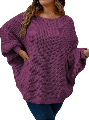 SOLY HUX Women's Plus Size Crewneck Long Sleeve Casual Oversized Sweater Pullover Tops