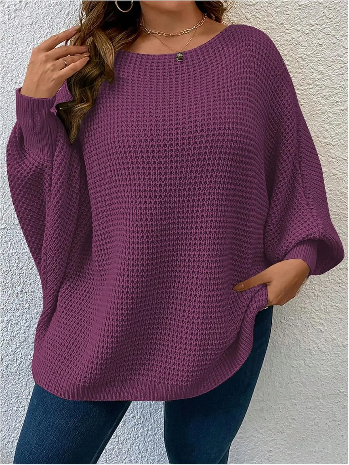 SOLY HUX Women's Plus Size Crewneck Long Sleeve Casual Oversized Sweater Pullover Tops