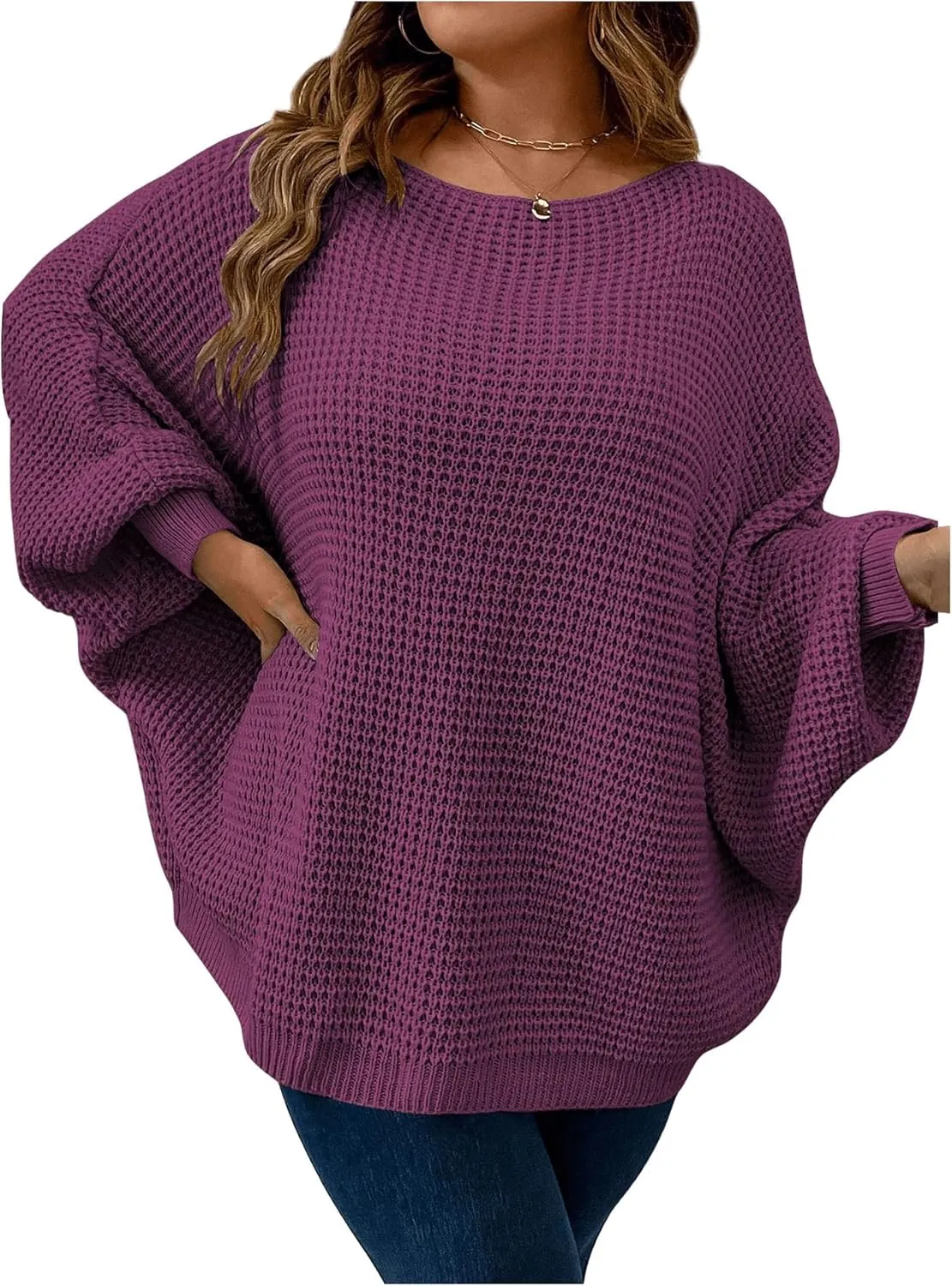 SOLY HUX Women's Plus Size Crewneck Long Sleeve Casual Oversized Sweater Pullover Tops