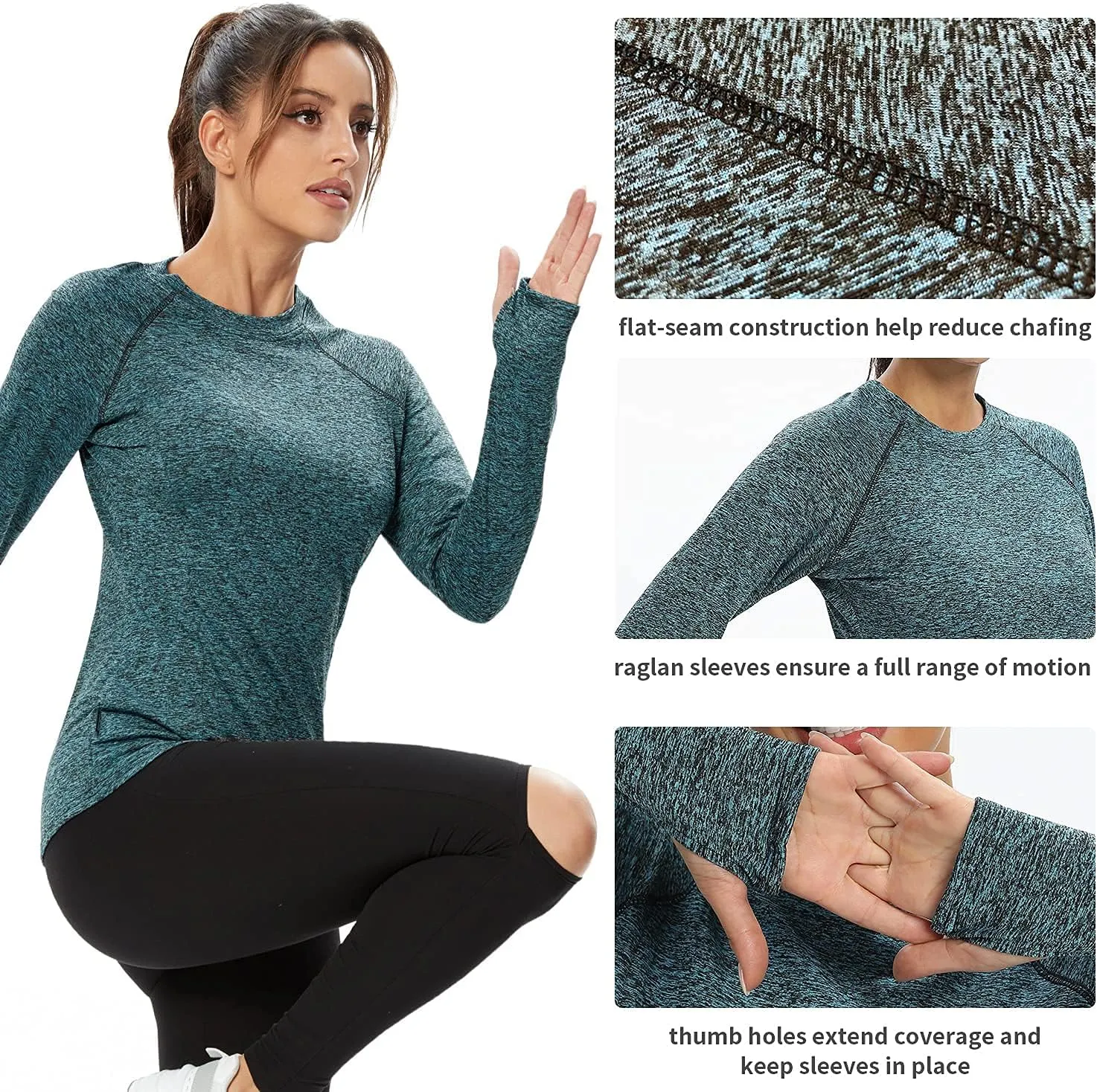 Soneven Women Fleece Thermal Long Sleeve Running Shirt Workout Tops Moisture Wicking Athletic Shirts with Thumb Holes