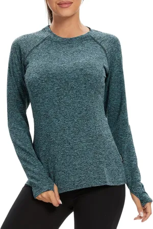 Soneven Women Fleece Thermal Long Sleeve Running Shirt Workout Tops Moisture Wicking Athletic Shirts with Thumb Holes