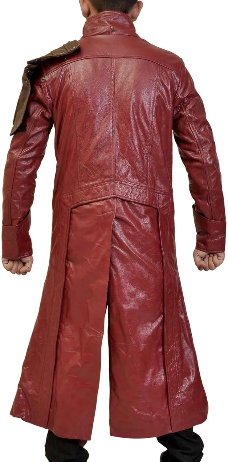 SpazeUp Distressed Red Maroon Leather Jacket Men - Star Superhero Cosplay Costume Jacket Pants