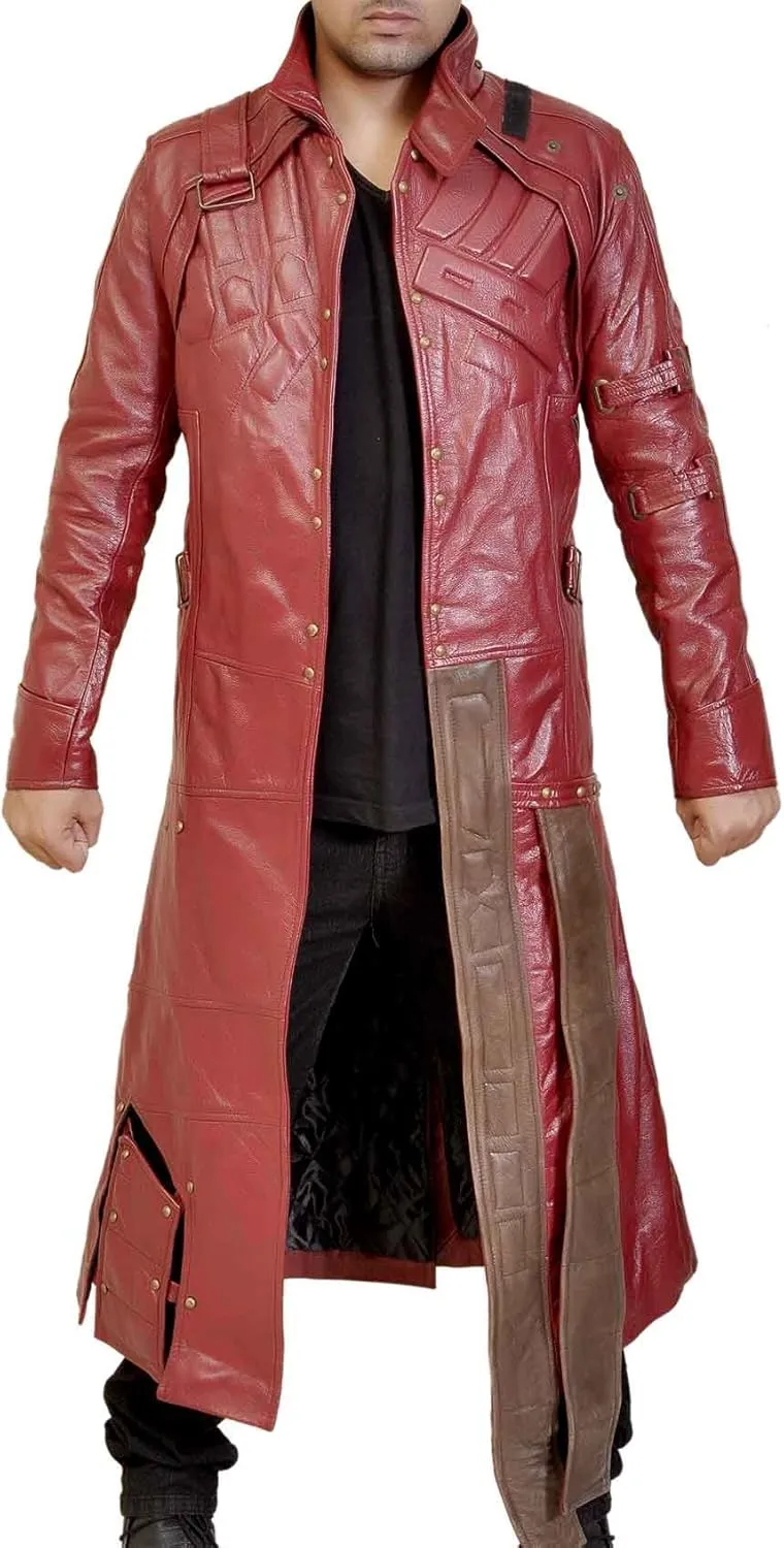 SpazeUp Distressed Red Maroon Leather Jacket Men - Star Superhero Cosplay Costume Jacket Pants