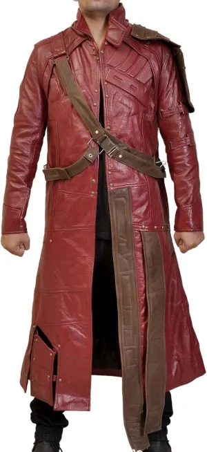 SpazeUp Distressed Red Maroon Leather Jacket Men - Star Superhero Cosplay Costume Jacket Pants