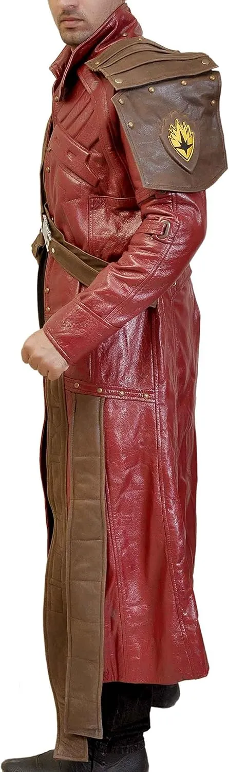 SpazeUp Distressed Red Maroon Leather Jacket Men - Star Superhero Cosplay Costume Jacket Pants