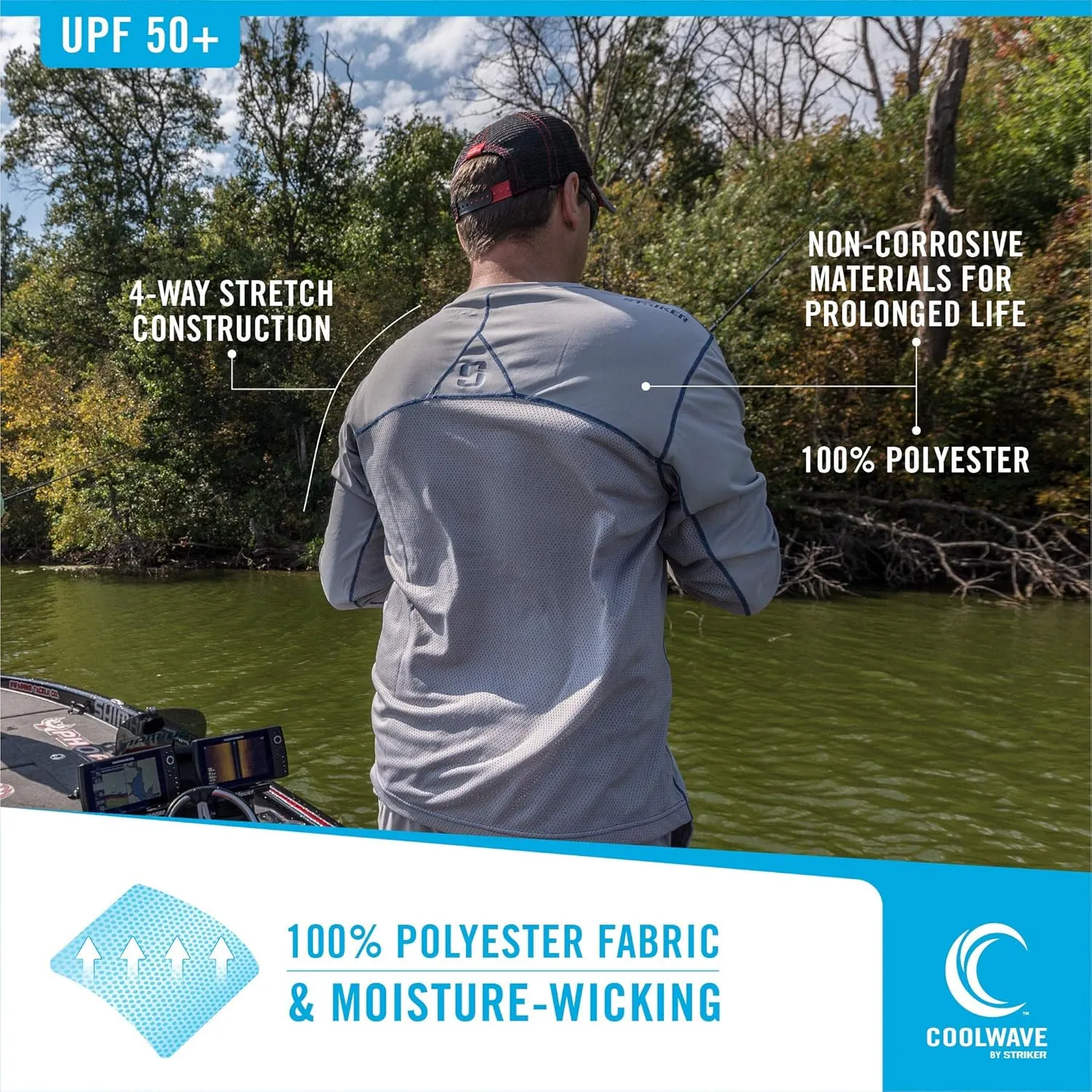 Striker Men's Triumph UPF 50  Ultralight Moisture Wicking Fishing Shirt - Active Long-Sleeve Top w/Vented Underarms & Back