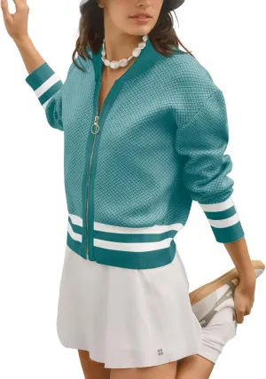 SuperPrity Womens Cardigan Sweaters Long Sleeve Zip Up Lightweight Knit Jacket Casual Baseball Coat 2024 Trendy Fall Clothes