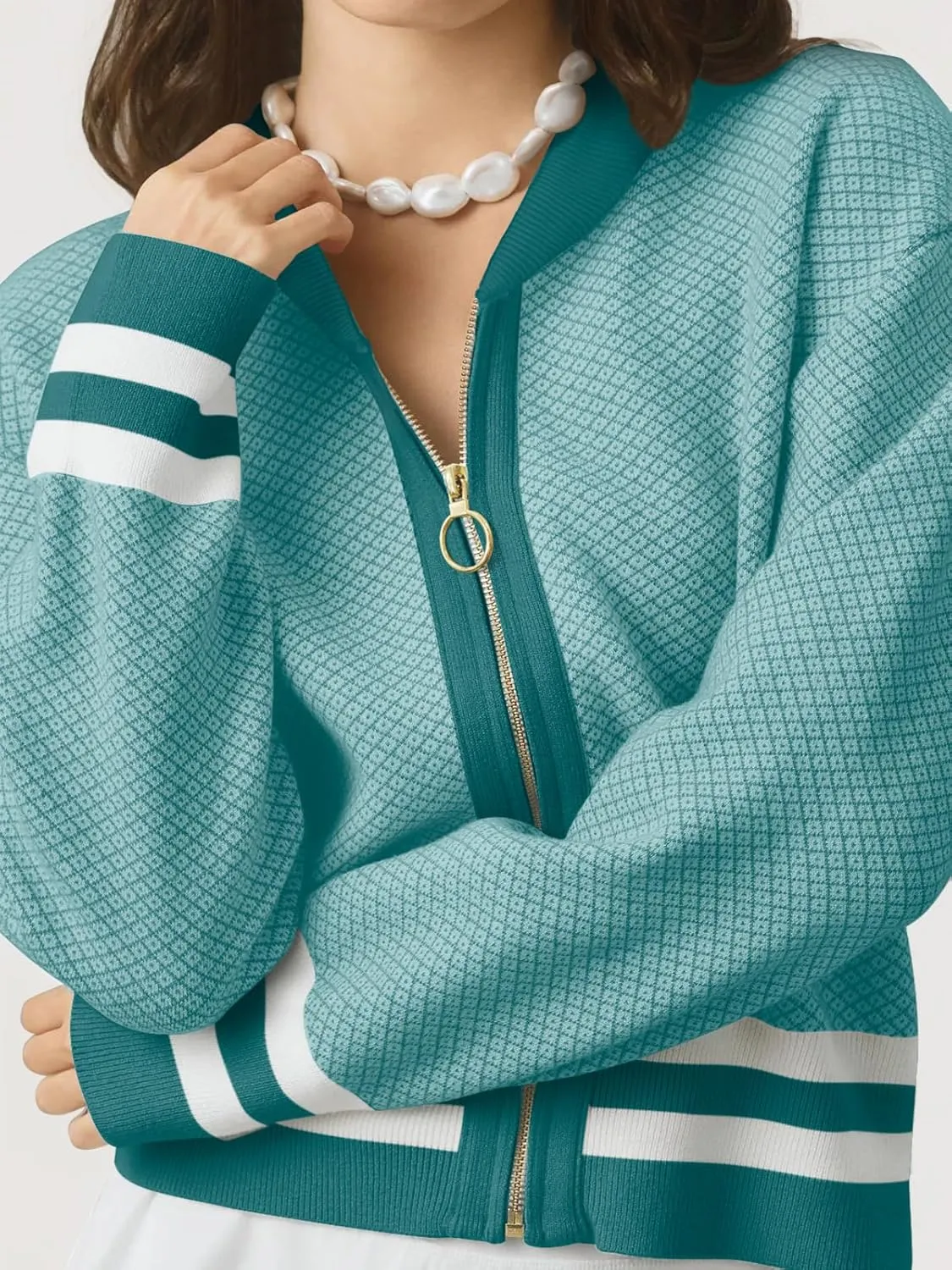 SuperPrity Womens Cardigan Sweaters Long Sleeve Zip Up Lightweight Knit Jacket Casual Baseball Coat 2024 Trendy Fall Clothes