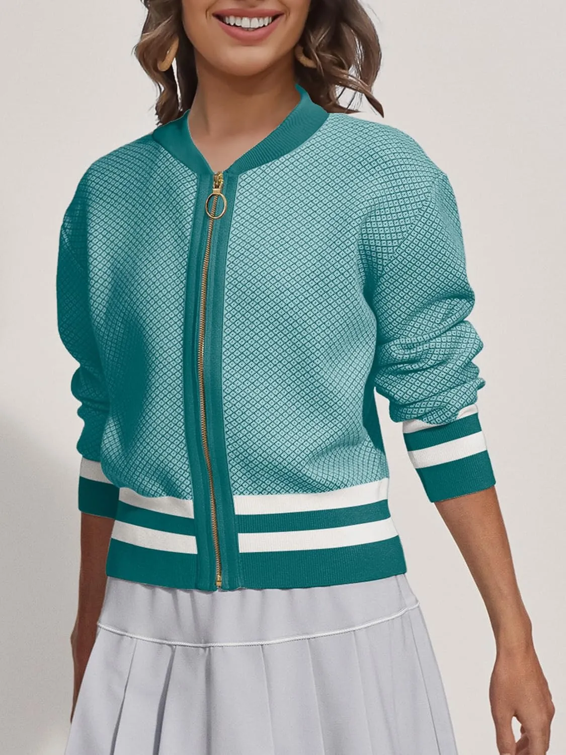 SuperPrity Womens Cardigan Sweaters Long Sleeve Zip Up Lightweight Knit Jacket Casual Baseball Coat 2024 Trendy Fall Clothes