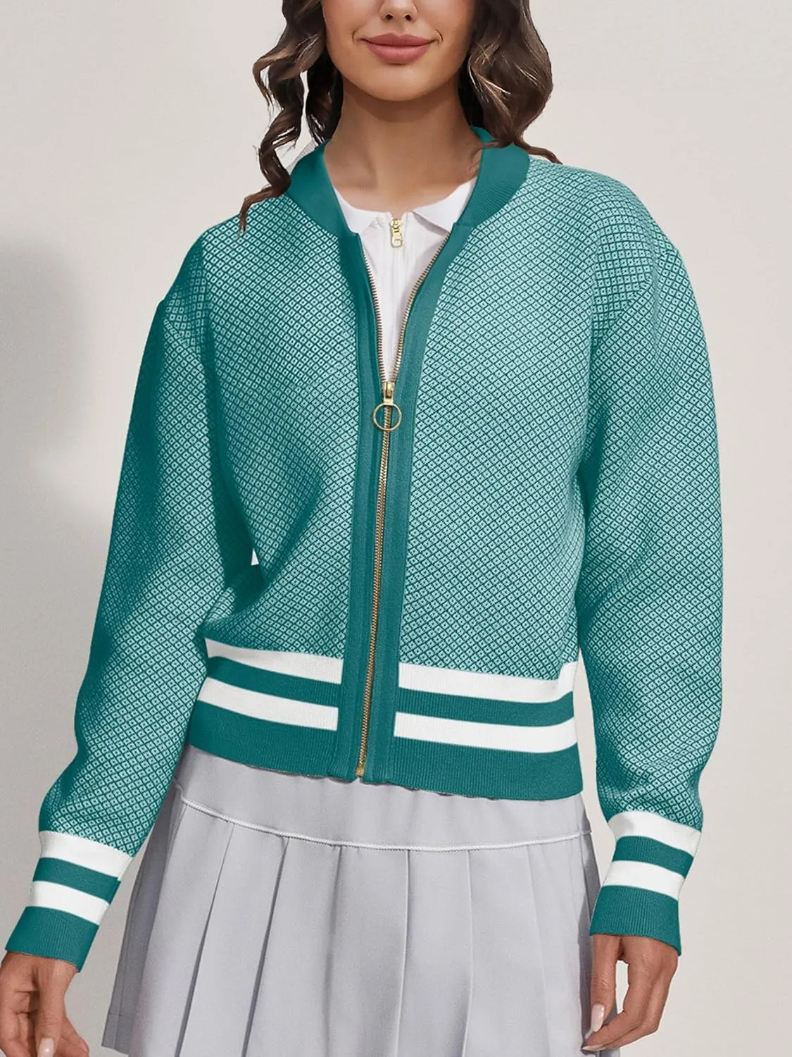 SuperPrity Womens Cardigan Sweaters Long Sleeve Zip Up Lightweight Knit Jacket Casual Baseball Coat 2024 Trendy Fall Clothes