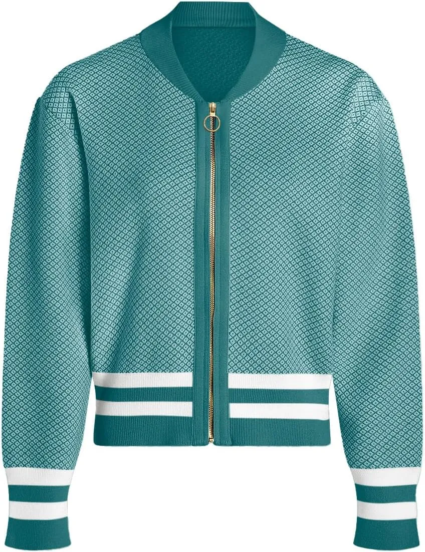 SuperPrity Womens Cardigan Sweaters Long Sleeve Zip Up Lightweight Knit Jacket Casual Baseball Coat 2024 Trendy Fall Clothes