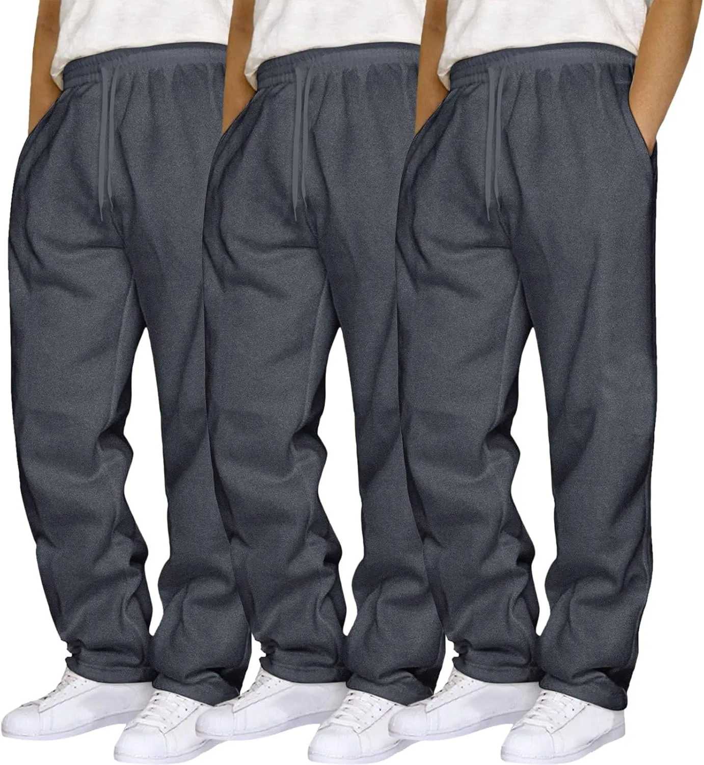 SUWBMHWE Men's Casual Baggy Sweatpants 3 Pack Trousers Heavyweight Fleece Jogger Elastic Waist Drawstring Gym Workout Pants