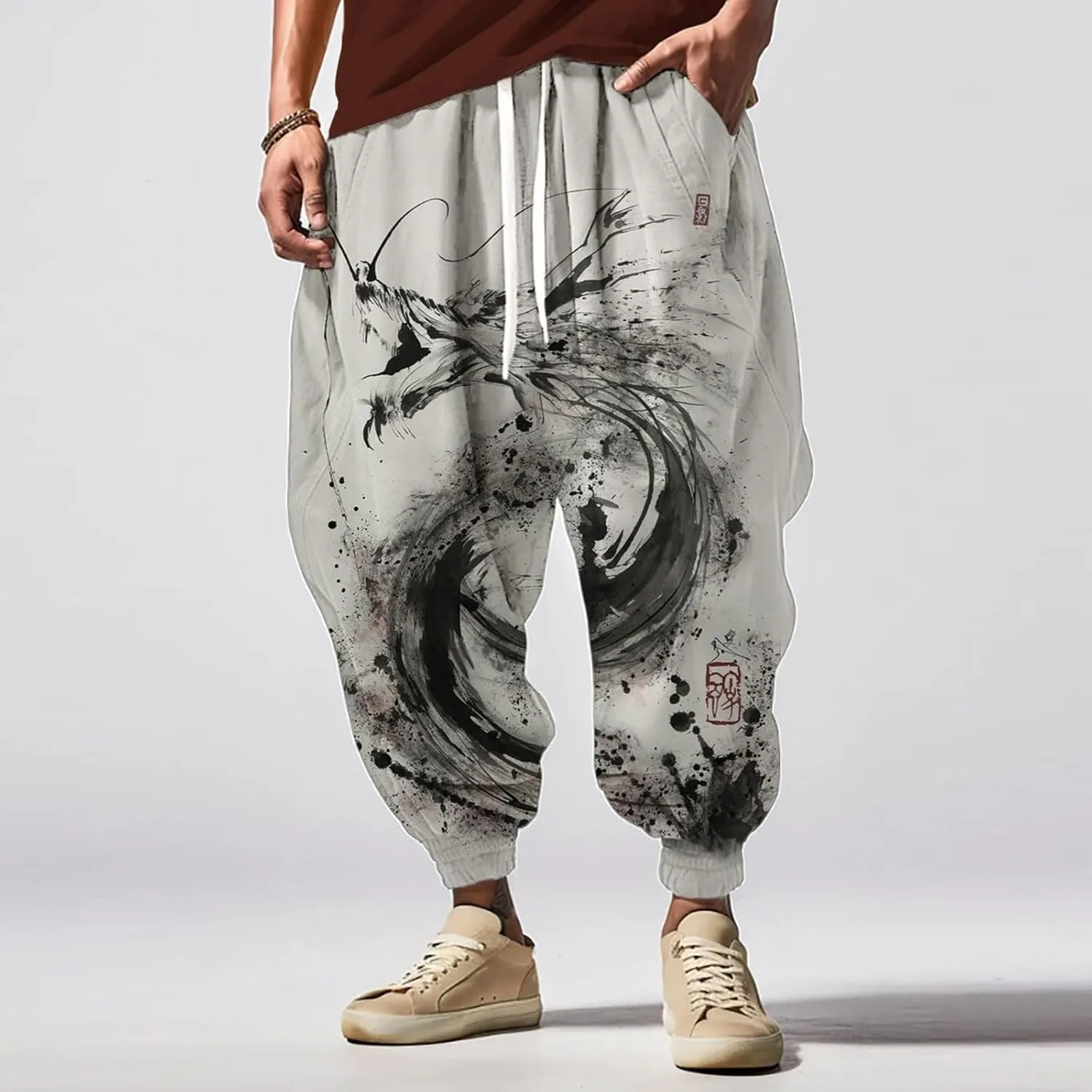 Sweatpants Fun Print Fashion Street Feel Casual Sweatpants Baggy Elastic Waist Novelty Pant Casual Pants Men
